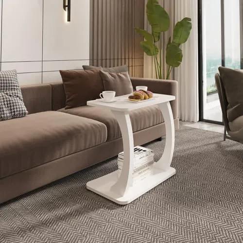 [en.casa] Beistelltisch Stattela C-Form mit 4 Rollen - Stilvoller Beistelltisch in C-Form – platzsparend und flexibel. Perfekt für Kaffeetassen, Bücher oder Dekoration. Dank der 4 Rollen leicht zu bewegen und pflegeleicht mit nur einem feuchten Tuch.