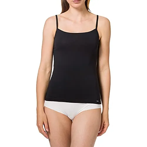 Skiny Damen Cotton Essentials Spaghettishirt, Schwarz, Größe 42 EU - Unterhemden & BH-Hemden für Damen - Zeitloses Top mit Spaghettiträgern, ideal als Unterzieh-Shirt für jeden Tag mit flacher Nahtverarbeitung.