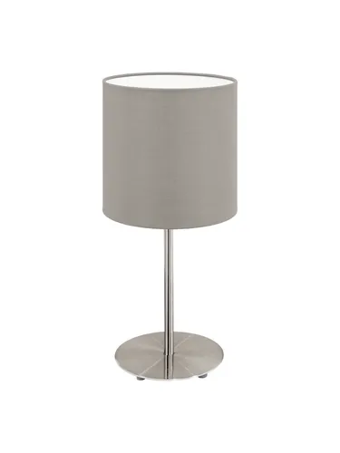 EGLO Tischlampe Pasteri - Moderne Textil Nachttischlampe - Tischlampen mit hochwertigem taupefarbenem Stoffschirm und edlem Nickel matt, ideal für eine gemütliche Atmosphäre in jedem Raum. Inklusive Schalter für komfortables Ein- und Ausschalten.