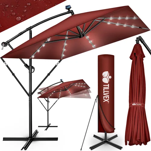 tillvex® Alu Ampelschirm 330 cm mit LED Solar in rot von tillvex