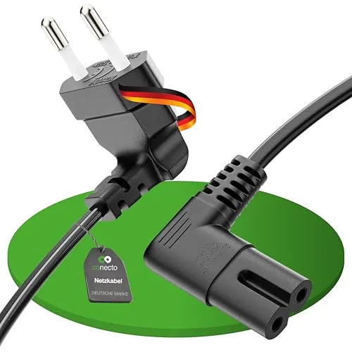conecto Stromkabel Netzkabel 2 Polig, 2,0m, Eurostecker Netzstecker Typ C auf IEC C7 Buchse Euro 8 Stecker, 90° Winkel Netzteil Strom Kabel für Haushaltsgeräte, PS3, PS4, PS5, TV UVM, Schwarz