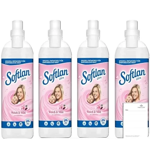 Softlan Weichspüler Weich & Mild 4 x 1L für unwiderstehlich weiche Wäsche + Halley Notizblock