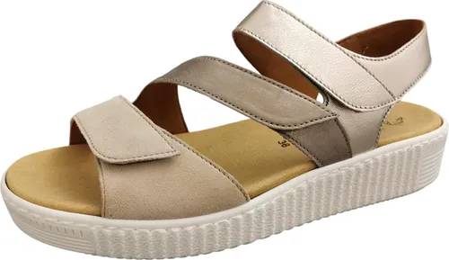 GABOR Keilsandalette für Damen, Gr. 36, beige - Sportliche Riemchensandale aus Ziegenveloursleder und Glattleder mit regulierbaren Klettriemchen für optimalen Halt, ideal für den Sommer.