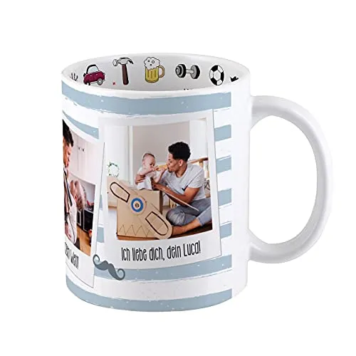Herz & Heim® Vatertagsgeschenk Fototasse mit eigenen Bildern für den besten Papa selbst gestalten