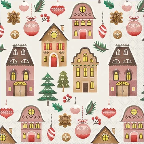 Servietten Winter Einzelne Häuser und Bäume als Tischdeko. Papierservietten mit Motiv. Auch für Decoupage und Serviettentechnik 33x33cm 20