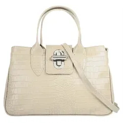 Henkeltasche CLUTY, Damen, Gr. B/H/T: 35cm x 23cm x 17cm onesize, beige, Leder, glänzend, Taschen, echt Leder, Made in Italy