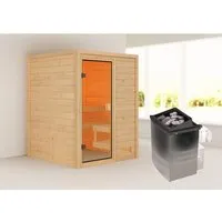 Woodfeeling Sauna Sandra mit 9 kW Ofen & Glastür