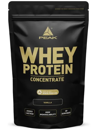PEAK Whey Protein Concentrat - 900g Vanille - Sportnahrung mit ultrafiltriertem Molkenprotein, 30 Portionen, ohne Zuckerzusatz und reich an EAAs für effektiven Muskelaufbau.
