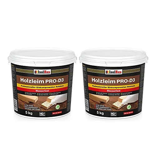 Isolbau Holzleim PRO-D3-2 x 5 kg Eimer Extra starker Holzkleber für alle Holzarten, für Innen & Außen, Wasserfest, Lösemittelfrei