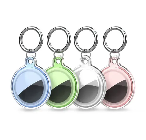 Wisam Dog Tag Anhänger Wasserdichte AirTag Hülle 4er Set Transparent Grün Blau Pink