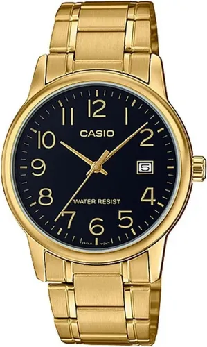 Casio Collection - Schwarz Herrenuhr - Elegante Armbanduhr mit Datumsfunktion, wasserdicht bis 3 ATM und goldfarbenem Gehäuse - ideal für stilbewusste Männer.