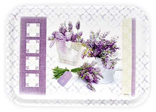 Lashuma Getränketablett Bedruckt - Lavendeltraum, 38x26 cm - Servierplatten in stilvollem Lavendel-Design, ideal für feierliche Anlässe und den Alltag. Stapelbar und stabil, bringt es südfranzösisches Flair in Ihre Küche!