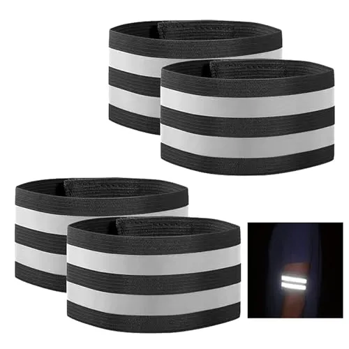 GeekerChip 4 Stück Reflektorband,Universal Doppel Reflektorbänder,Reflektierendes Armband,Elastisch,mit Klettverschluss und starken Reflektorstreifen(Schwarz)