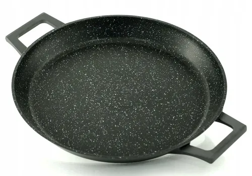 Aluguss Paellapfanne Ø32cm mit Silikongriffen - Hochwertige Pfanne für Paella und mehr, ideal für Induktionsherde, mit kratzfester Antihaftbeschichtung und spülmaschinenfest für einfache Reinigung.