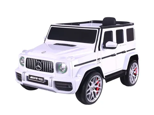 Mercedes G63, 12-Volt-Kinderbatterieauto mit Ledersitz und Gummireifen - Erlebe Abenteuer mit dem elektrischen Mercedes G63! Ausgestattet mit einem 12-Volt-Akku, 3 Geschwindigkeiten und LED-Beleuchtung bietet es eine sichere und komfortable Fahrt für Kinder bis 5 Jahre.