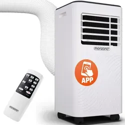 Monzana® lokale Klimaanlage MZKA2000 - 3in1 Mobilgerät mit 7000 BTU - Mobile Klimaanlage für Räume bis 25qm, 3in1-Funktion (Kühlen, Entfeuchten, Ventilator) und umweltfreundliches Kühlmittel R290 für effiziente Abkühlung.