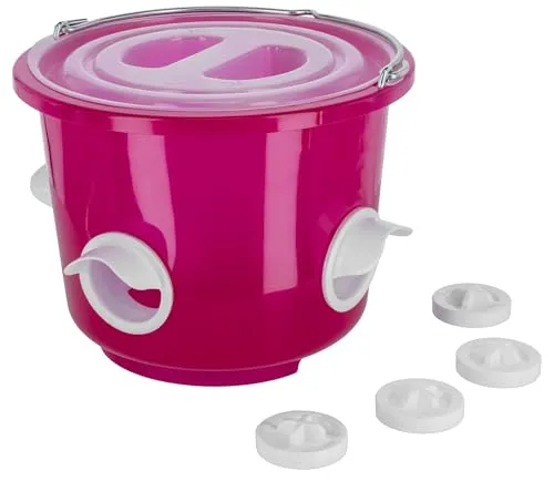 Kerbl Hobbyfarming Futtereimer mit Deckel und 4 Öffnungen, pink transparent, 12l