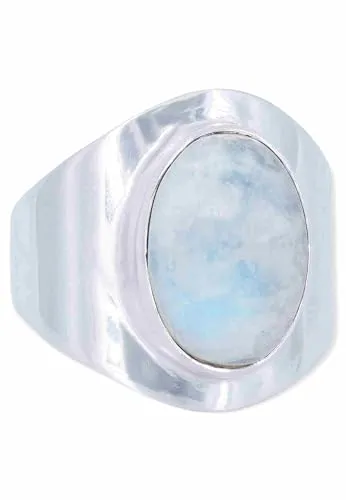 mantraroma Silber Ring Damen 925 Regenbogen Mondstein Edelstein weiß schlicht groß modern