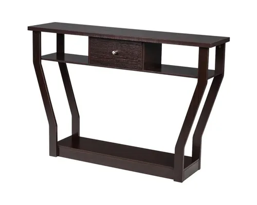 GOPLUS Konsolentisch mit Schublade und Regalen - Moderner Beistelltisch für Wohnzimmer & Flur, Braun - Der GOPLUS Konsolentisch ist ideal für Wohnzimmer, Flur und Schlafzimmer. Mit einer Schublade und zwei Regalen bietet er praktischen Stauraum und überzeugt durch modernes Design und hochwertige Verarbeitung.