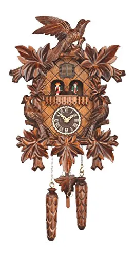 Trenkle Quarz Kuckucksuhr mit Melodie und Tänzer - Armbanduhren: Aufwändig geschnitzte Kuckucksuhr mit 12 Melodien und drehenden Tänzern, original aus dem Schwarzwald. Präzises Quarzwerk und automatische Nachtabschaltung für perfekten Genuss.