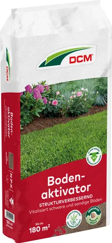 DCM Bodenaktivator mit MINIGRAN® TECHNOLOGY - Dünger zur Bodenverbesserung, senkt den pH-Wert und vitalisiert schwere und sandige Böden. Enthält Urgesteinsmehl für optimale Nährstoffversorgung und schnelle Regeneration nach dem Vertikutieren.