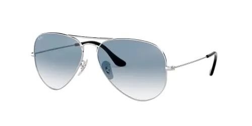 Ray-Ban RB3025 Aviator Sonnenbrille 62mm, Blau (Gestell: Silber, Gläser: Kristall hellblau Verlauf, 62 mm