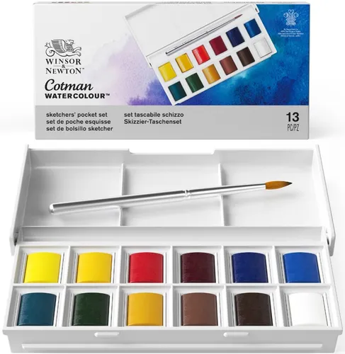 Winsor Newton 0390640 Cotman Sketchers Pocket Box - 12 hochwertige Aquarellfarben, exzellente Leuchtkraft und ideal für Künstler und Einsteiger