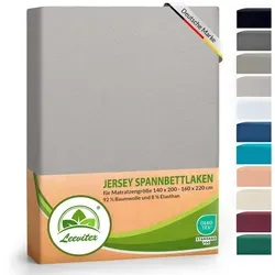 leevitex® Spannbettlaken Luxus Elasthan Jersey Spannbettlaken, Gummizug: Rundum-Gummizug silberfarben 140-160 cm x 200-220 cm