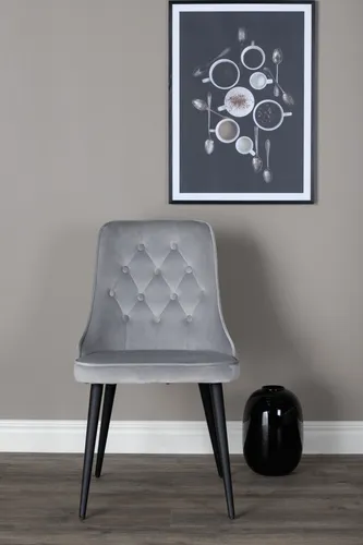 ebuy24 VelvetDeluxe Esszimmerstuhl 2er Set - Hellgrau - Stühle aus hochwertigem Velours für stilvolle Essbereiche, mit einer Sitzhöhe von 49 cm und bis zu 150 kg belastbar. Ideal für Eleganz und Komfort in Ihrem Zuhause.