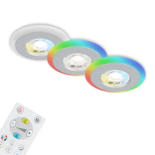Briloner LED Einbauleuchten CCT RGB mit Fernbedienung - Lampen für das Badezimmer, dimmbar mit RGB-Lichtring, IP44 Schutz gegen Spritzwasser, ideal für individuelle Lichtgestaltung.