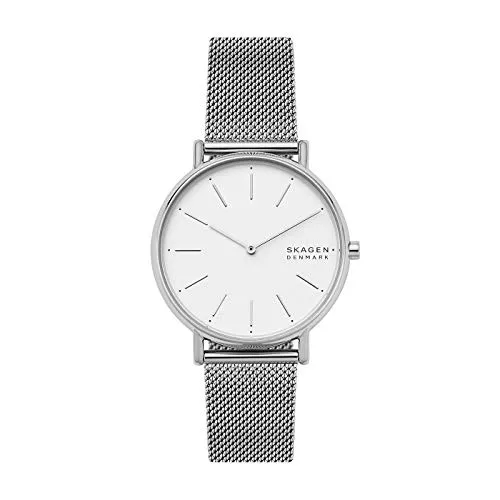 Skagen Damenuhren Signatur: Elegante 38mm Quarz-Uhr - Armbanduhren für Damen mit silbernem Edelstahlgehäuse und wasserdichtem Design, ideal für stilbewusste Frauen.