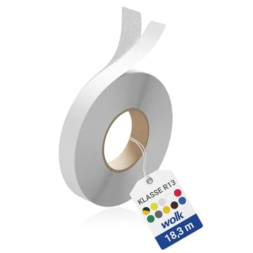 wolk Antirutsch Klebeband R13 Transparent 25 mm x 18,3 m – Selbstklebendes Anti Rutsch Band für Treppe & Außen – Antirutschband extrem robust – Rutschhemmer nach BGR 181