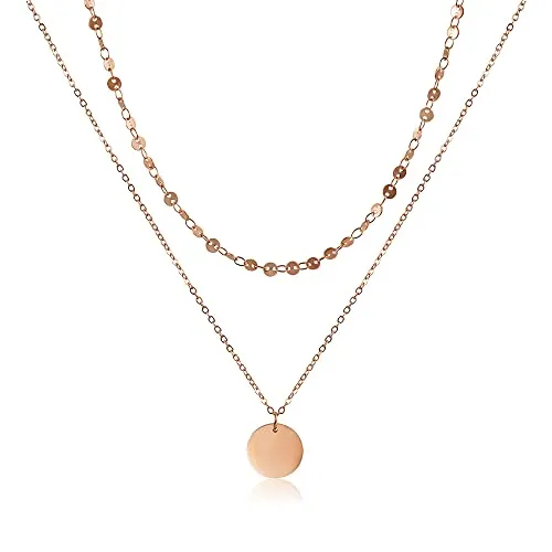 GD GOOD.designs Mehrreihige Plättchenkette für Damen - Wasserfeste Coin Halskette in Roségold - Ketten für Damen: Diese zweireihige, 18K vergoldete Halskette aus hautverträglichem Edelstahl ist wasserfest und ideal für jeden Anlass.