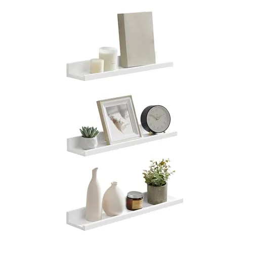 Songmics Wandregal LWS38WTV2, 3-teiliges Set - Büroregale aus hochwertigem Holz, ideal zur Präsentation von Fotorahmen. Schwebendes Design, belastbar bis 5 kg, inklusive Befestigungsmaterial.