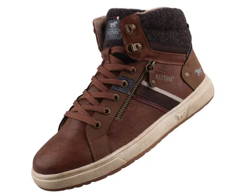 Mustang Herren High Top Sneaker Braun 42 – Modischer Komfort - Stylische Herren High Top Sneaker aus braunem Kunstleder mit Reißverschluss-Applikation. Weich gepolsterter Schaftrand und Frottee-Innenfutter sorgen für hohen Tragekomfort. Ideal für den lässigen Look!