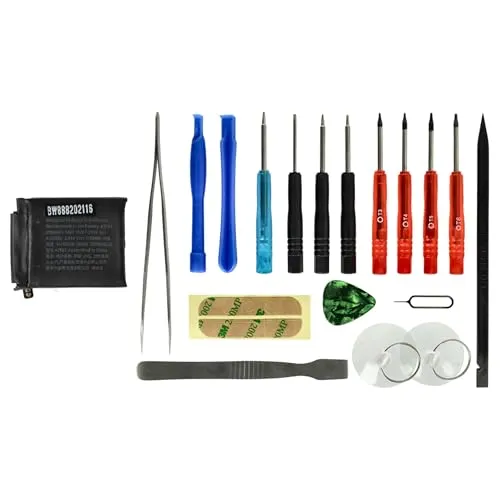 vhbw Akku kompatibel mit Apple Watch Serie 5 44mm, MWVF2LL/A Smartwatch Uhr Fitnessarmband (296mAh, 3,81V, Li-Polymer) + Werkzeug-Set