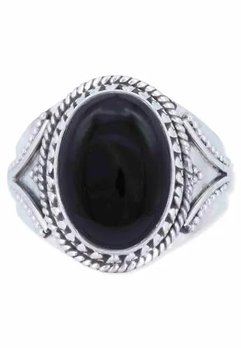 mantraroma Silber Ring Damen 925 Onyx Edelstein schwarz ausgefallen verspielt