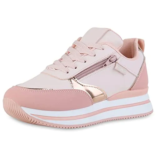 VAN HILL Damen Plateau Sneaker mit Metallic Zipper - Stylische Damen Sneaker mit Keilabsatz und Metallic-Details, ideal für Frühling und Sommer. Bequem und trendy für jeden Anlass.