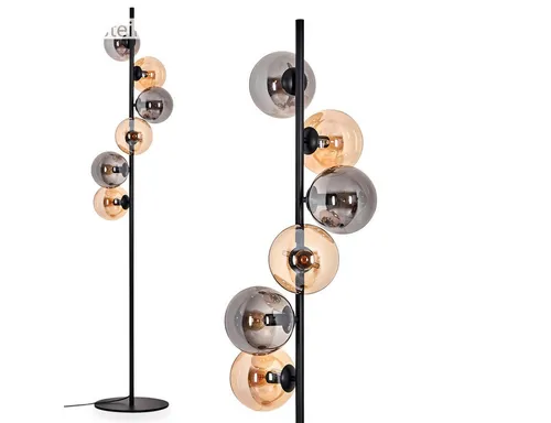 Hofstein Stehlampe Metall/Glas Schwarz/Bernstein, 6-flammig E14 - Elegante Stehlampe mit 6 E14 Fassungen, stilvollen Glasschirmen in Bernstein und einem stabilen Metallgestell. Ideal für stimmungsvolles Licht im Innenbereich.