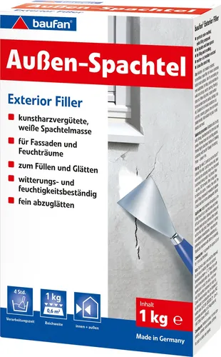 Baufan Spachtelmasse 101346, Außenspachtel, weiß, für Fassaden, Innen- und Außenbereich, 1kg