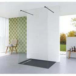 GWALAS Walk in Duschabtrennung 90x200cm schwarz matt