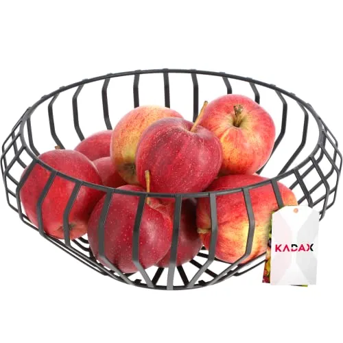 KADAX Obstkorb, Obstschale aus Stahl pulverbeschichtet, dekorativer Drahtkorb, schwarzer Metallkorb für Obst, Gemüse, Zeitung, Snack-Korb, Design, moderner Fruchtkorb, rund (28 x 12 cm)