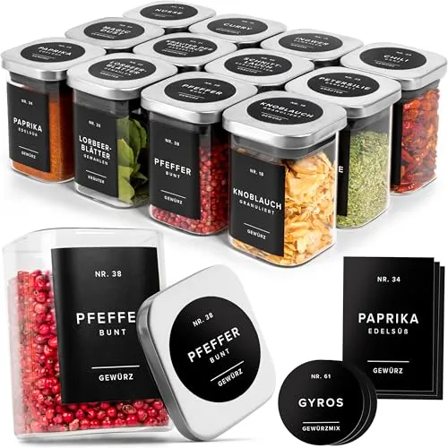 EDELHAUS Gewürzgläser Eckig mit Edelstahl Deckel 190ml
