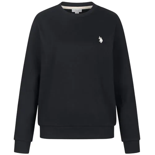 U.S. Polo Assn. Damen Pullover (S-XL) Langarm Sweatshirt mit Rundhalsausschnitt warm P016 - Schwarz-Beige Größe XL - Gr.XL