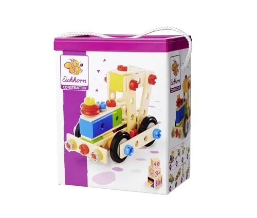 Eichhorn - Constructor Lokomotive, 8 Verschiedene Modelvarianten baubar, Konstruktionsspielzeug mit 90 Teilen, vielseitiges Holzspielzeug, 100% FSC zertifiziertes Buchenholz, ab 3 Jahren