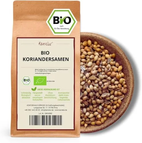 Kamelur 500g BIO Koriandersamen ganz - aromatische Koriander Samen ohne Zusätze Koriandersamen BIO in biologisch abbaubarer Verpackung
