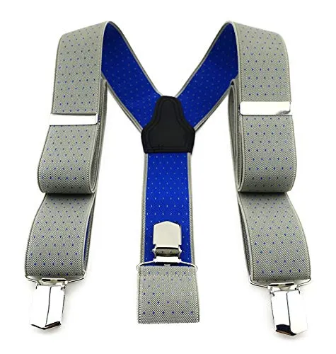 TigerTie Unisex Hosenträger in Y-Form mit 3 extra starken Clips - Farbe in grau royal blau gepunktet - hochwertige Verarbeitung - Breite 35 mm