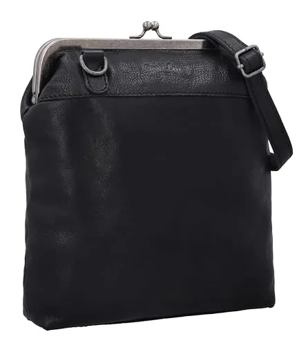 Gusti Umhängetasche Leder - Karlotta Handtasche für Damen in Schwarz - Damen-Clutches mit schickem Vintage Design, ideal für jeden Anlass. Diese praktische Umhängetasche aus hochwertigem Leder bietet ausreichend Platz für Ihre Essentials und ist ein echter Hingucker.