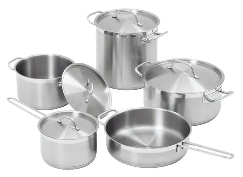 Bartscher Kochtopf Set 9-teilig A130442 aus Chromnickelstahl - Hochwertiges Töpfe-Set für den gewerblichen Einsatz, induktionsgeeignet mit Kaltgriffen und Schüttrand für sicheres Kochen.