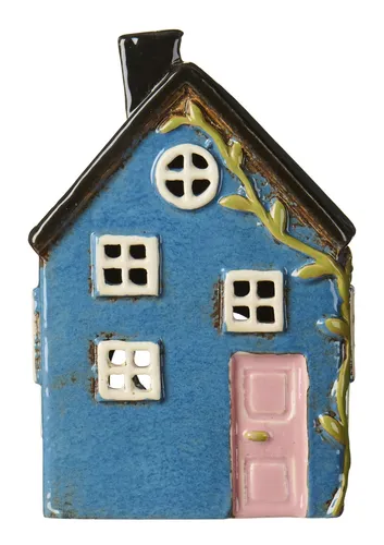 Ib Laursen Teelichthaus Nyhavn Ranke Blau 27708-09 - Hübsches Teelichthaus aus Keramik im nostalgischen Landhausstil. Ideal für stimmungsvolle Akzente in Ihrem Zuhause. Maße: 9x9,8x15 cm, Gewicht: ca. 0,4 kg.